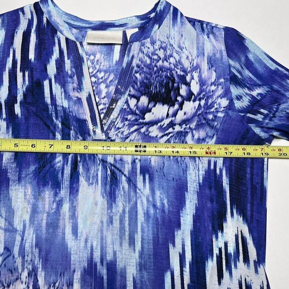 Chicos Woven Dreams Tulia Hi Lo Tunic Top Sequins Flowy Vibrant Size 0/US Small - Picture 7 of 14